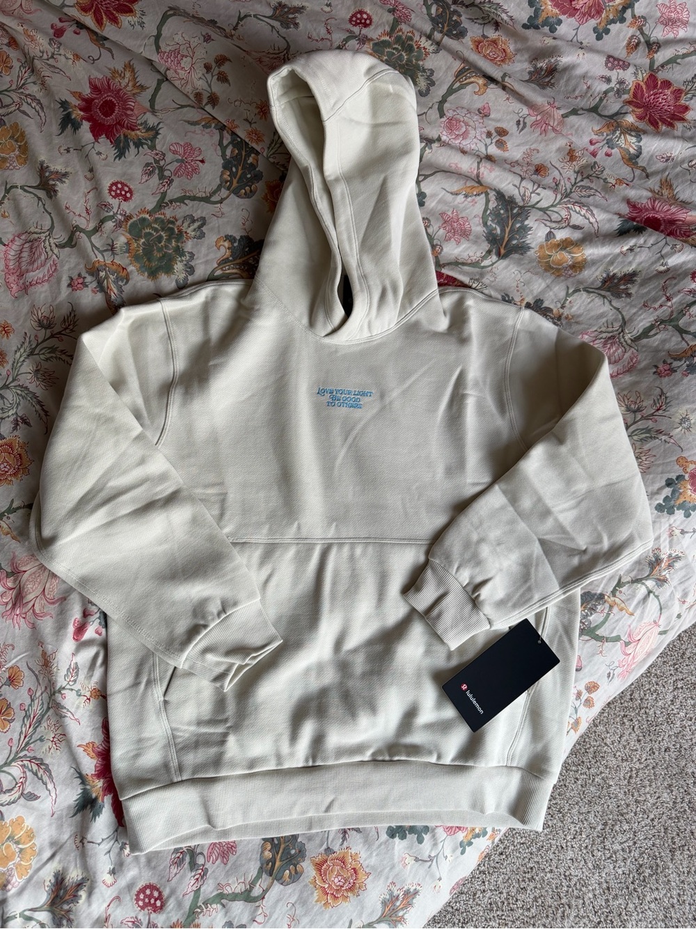 lululemon athletica Cream Hooded Pullover with Subtle Blue Logo